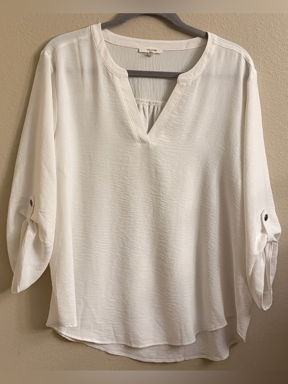 Maurices Ivory White V-Notch Roll-Tab Sleeve Blouse- Size XL